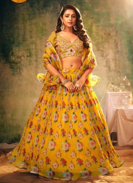 Yellow Colour Shreematee Vihana New Exclusive Wedding Wear Heavy Organza Printed Lehenga Collection 107